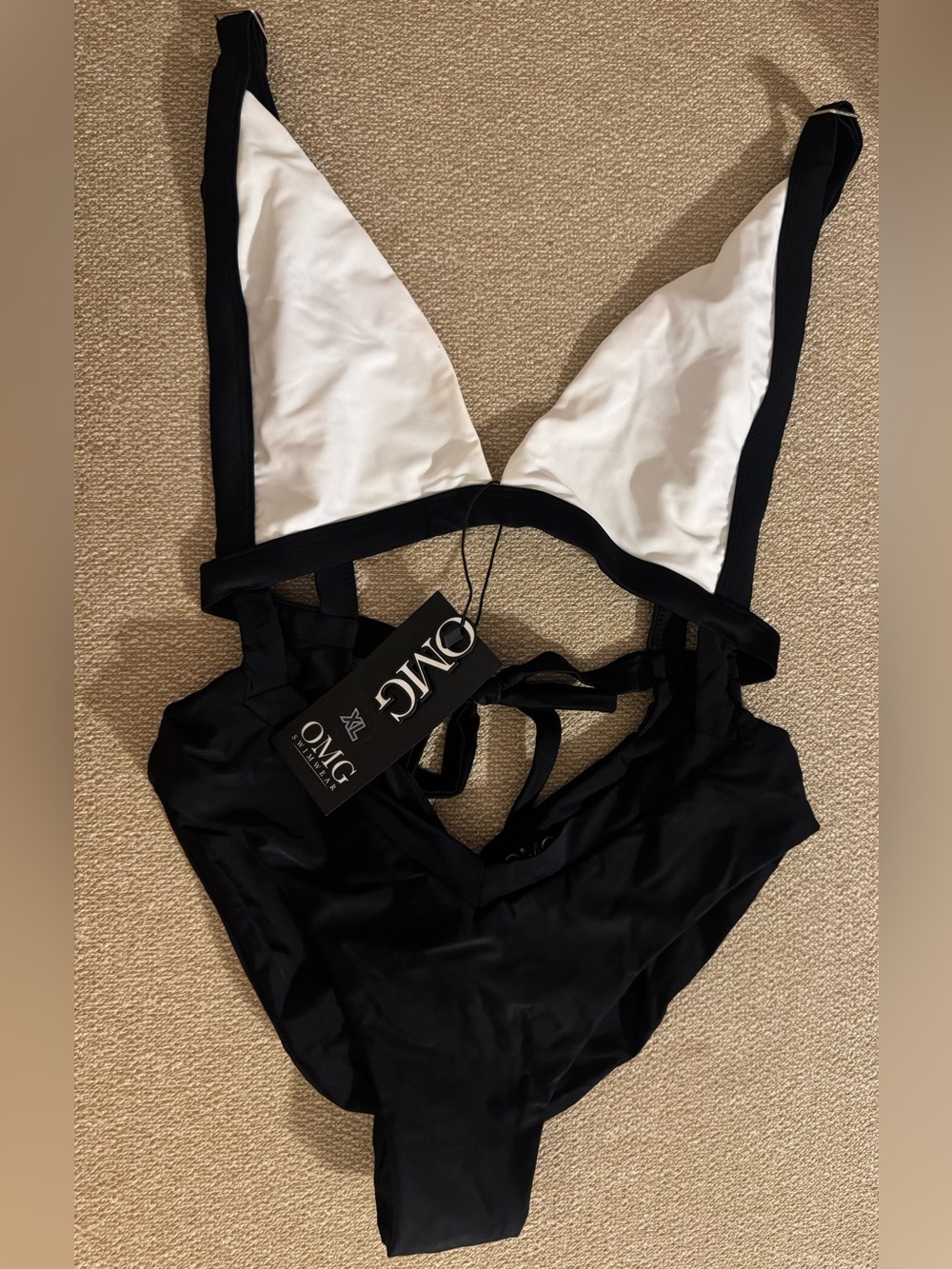 OMG Black & White One-Piece Swimsuit with Triangle Top